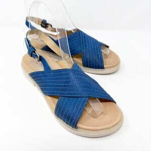 Miz Mooz Blue Leather Crisscross Flat Sandals Women's Sz EU 36/US 5.5-6 EUC